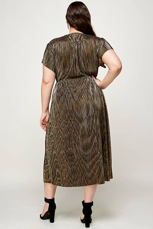 metallic pleated dolman dress